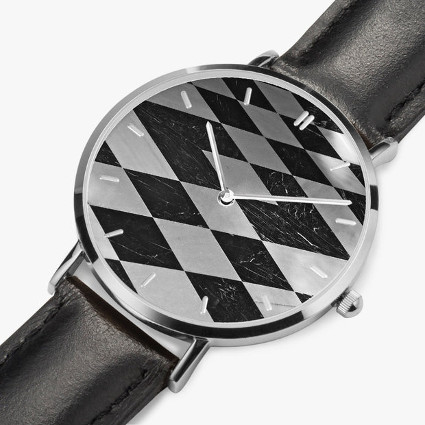 Custom Ultra-Thin Art Quartz Watch Leather Strap Silver Case With Indicators