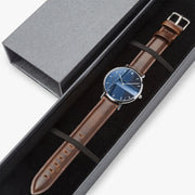 Mens Women Ultra-Thin Art  Quartz Watch Silver With Indicators Leather Straps