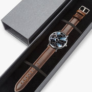 Ultra-Thin Custom Art Quartz Watch Leather Strap Silver Case
