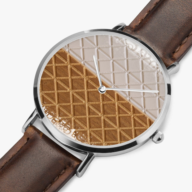 Custom Personalized Ultra-Thin Silver Quartz Art Watch Leather Strap