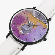 Selling Ultra-Thin Leather Strap Quartz Art Watch Black With Indicators