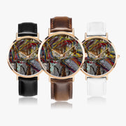 Ultra-Thin Custom Art Quartz Watch Rose Gold Leather Strap