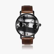 Men Women Custom Black Mechanical Art Watch Leather Strap