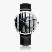 Custom Fun Fashion Ultra-Thin Leather Strap Silver Quartz Watch With Indicators