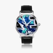 Custom Automatic Mechanical Art Watch Silver Leather Strap