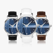 Mens Women Automatic Custom Silver Art Watch Leather Straps