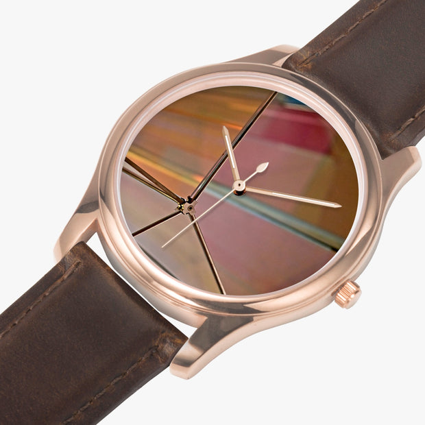 Custom Fun Fashion Stylish Stainless Quartz Watch Rose Gold Leather Strap