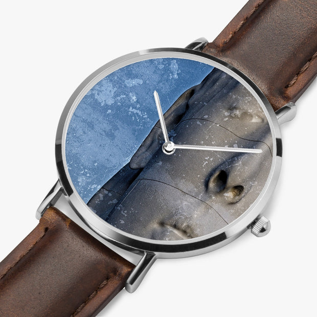 Ultra-Thin Custom Quartz Art Watch Silver Leather Strap