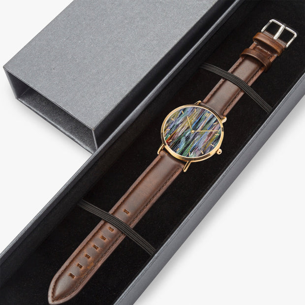 Custom Art Watch Ultra-Thin Leather Strap Quartz Watch Rose Gold With Indicators