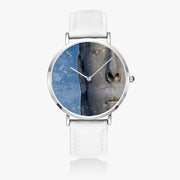 Ultra-Thin Custom Quartz Art Watch Silver Leather Strap