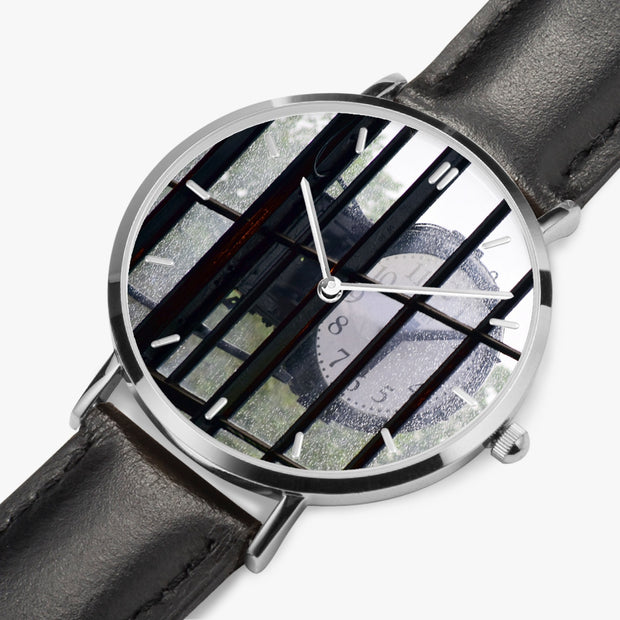 Custom Fun Fashion Ultra-Thin Leather Strap Silver Quartz Watch With Indicators