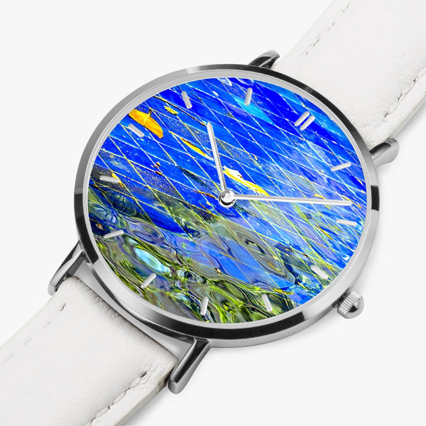 Custom Personalized Ultra-Thin Quartz Silver Art Watch Leather Strap Indicators