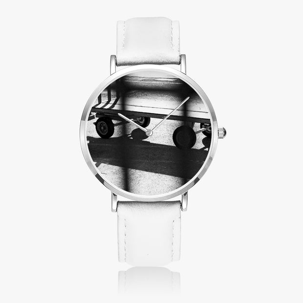 Custom Art Ultra-Thin Mens Womens Silver Quartz Watch Leather Straps