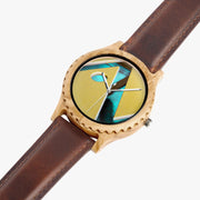 Fun Fashion Custom Wooden Quartz Watch Leather Strap 45mm
