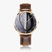 Ultra-Thin Custom Quartz Art Watch Leather Strap Rose Gold With Indicators