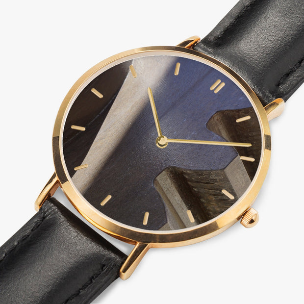 Custom Ultra-Thin Quartz Art  Watch Leather Strap Rose Gold With Indicators