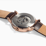 46mm Unisex Custom Casual Automatic Watch Rose Gold Leather Strap