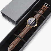 Ultra-Thin Custom Quartz Art Watch Leather Strap Rose Gold With Indicators