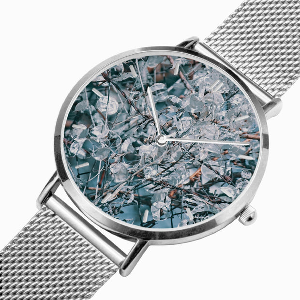 Custom Casual Ultra-Thin Quartz Watch Silver Indicators Leather Strap