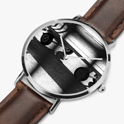 Custom Art Ultra-Thin Mens Womens Silver Quartz Watch Leather Straps