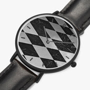 Fun Fashion Ultra-Thin Black Quartz Watch Uni Sex Leather Strap with Indicators