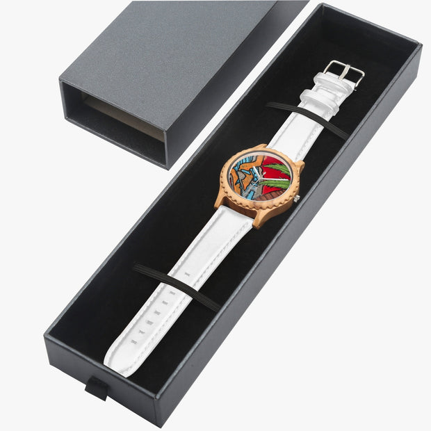 Wooden Art Watch of Imported Italian Wood Custom Watch Leather Strap