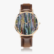 Custom Art Watch Ultra-Thin Leather Strap Quartz Watch Rose Gold With Indicators