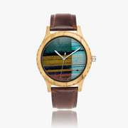 Exclusive Custom Wooden Art Quartz Watch With Leather Strap