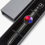 Unisex Ultra-Thin Art Quartz Watch Black Indicators Genuine Leather Strap
