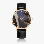 Custom Ultra-Thin Quartz Art  Watch Leather Strap Rose Gold With Indicators